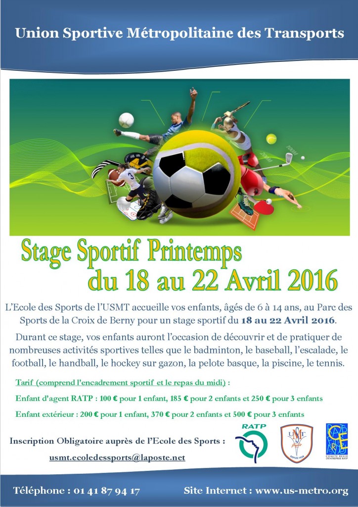 Stage Sportif Printemps 2016